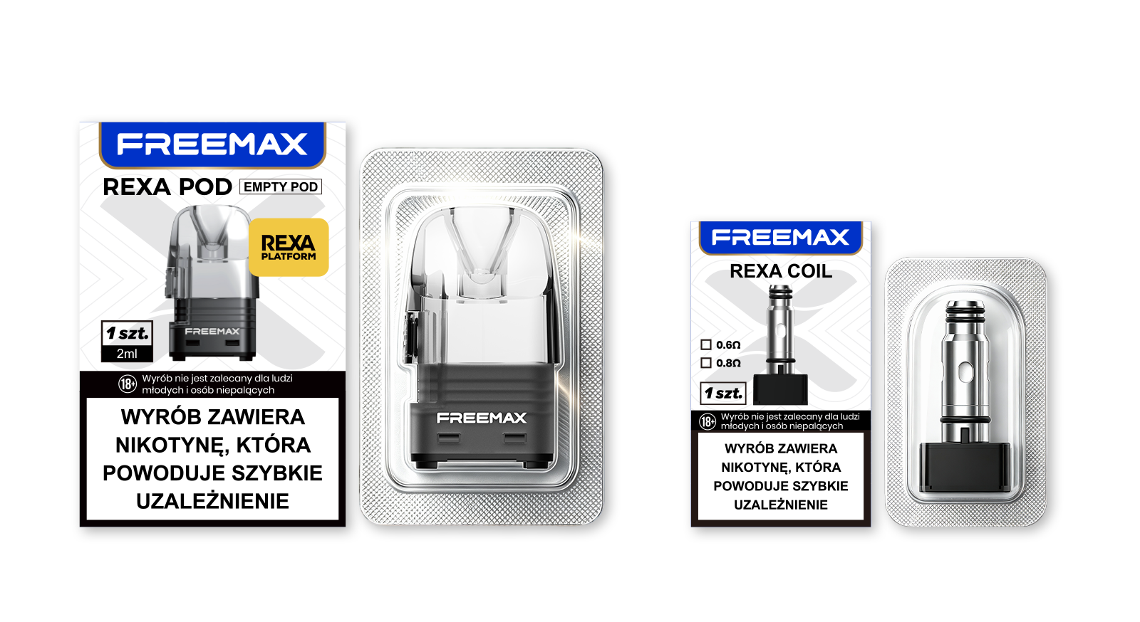 REXA POD EMPTY and REXA COIL Polish version packaging